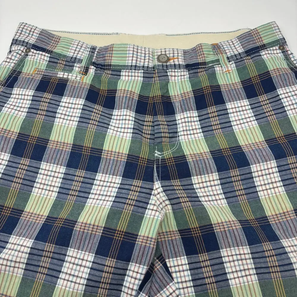 Vintage‎ Tommy Bahama Mens Sz36 Blue Green Plaid Flat Front Cotton Shorts